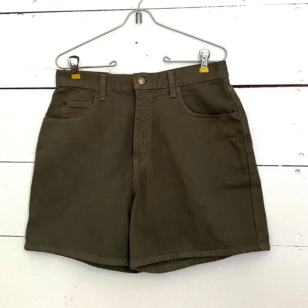 Olive Green High Waist Denim Mom Jeans Shorts